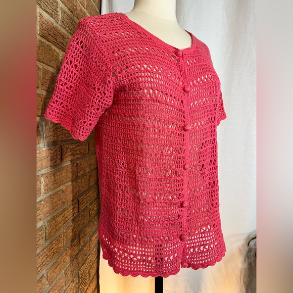 Hampton Studio Crochet Cardigan - coral pink size Medium Petite - Picture 2 of 6